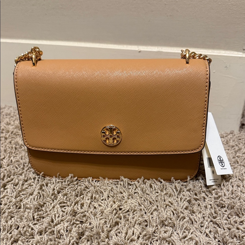 Tory Burch Camel Crossbody Bag with Gold Accents